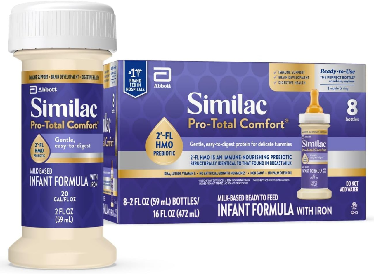 雅培Similac Pro-Total Comfort婴儿配方奶粉（含铁），温和易消化配方，添加2'-FL HMO增强免疫力，非转基因，即饮型婴儿配方奶粉，2液盎司瓶装，8瓶装